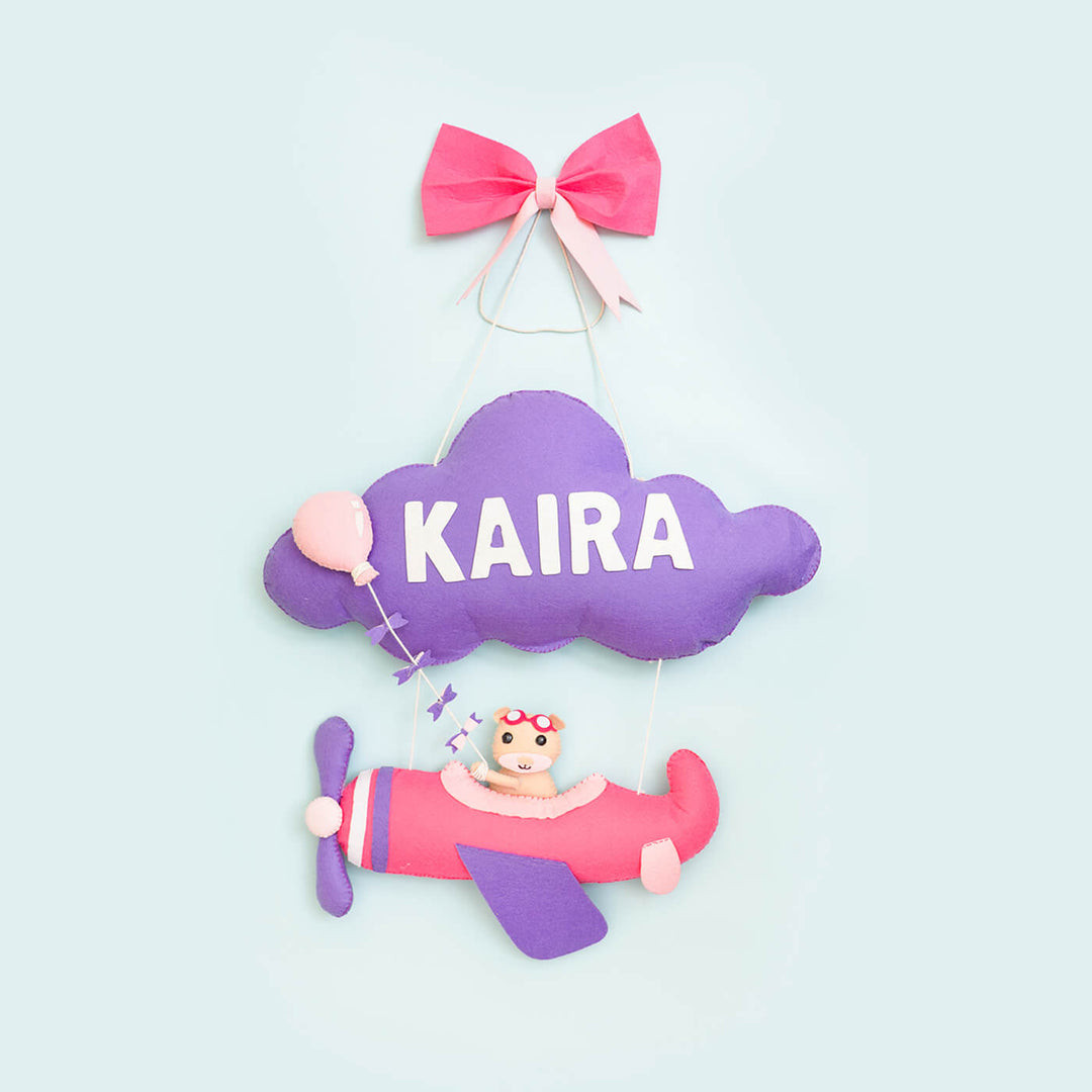 Handmade Personalized Felt Name Hanging Aviator - Hanging Wall Decoration Front View