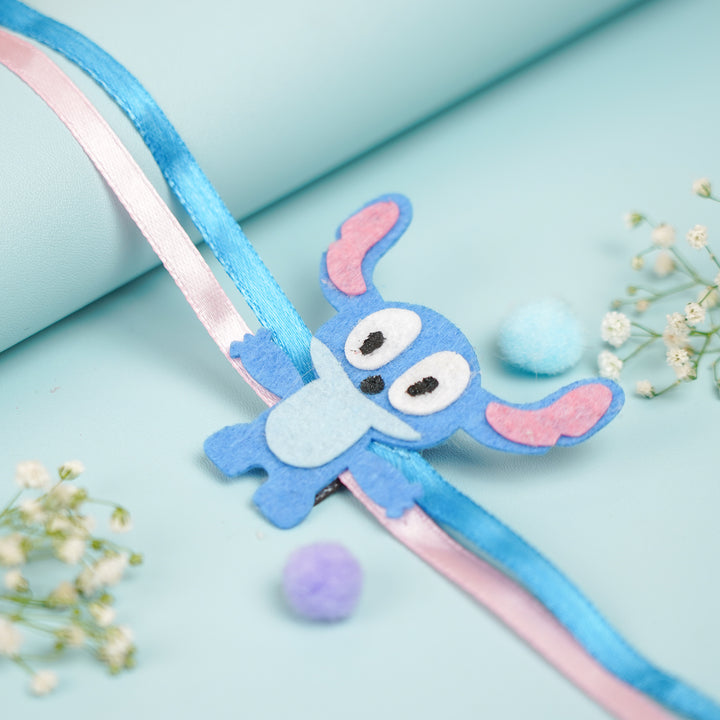 Handmade Stitch Theme Felt Kids Rakhi With Roli Chawal - Close-up Detail View