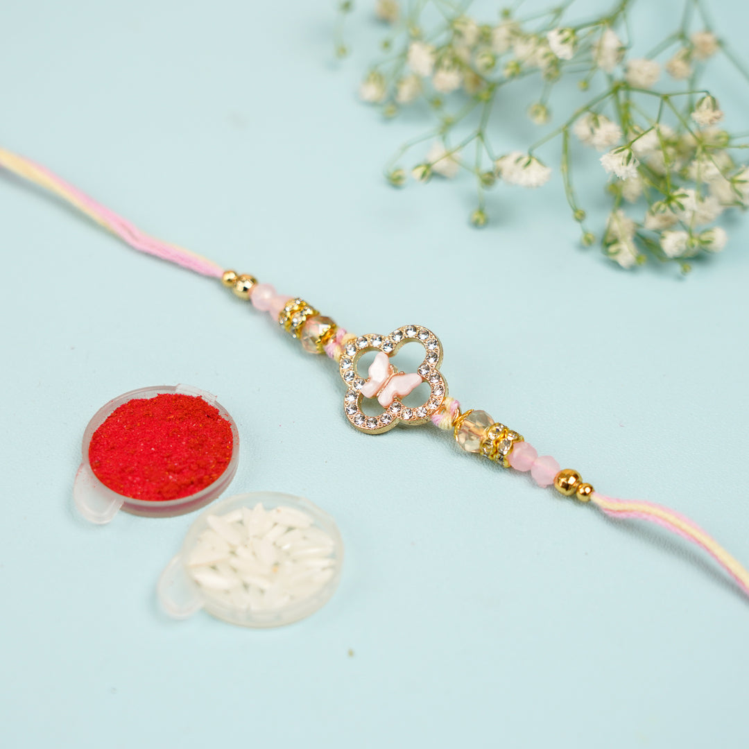 Handmade Buttefly Theme Rakhi With Roli Chawal - Bracelet with Roli and Rice Containers