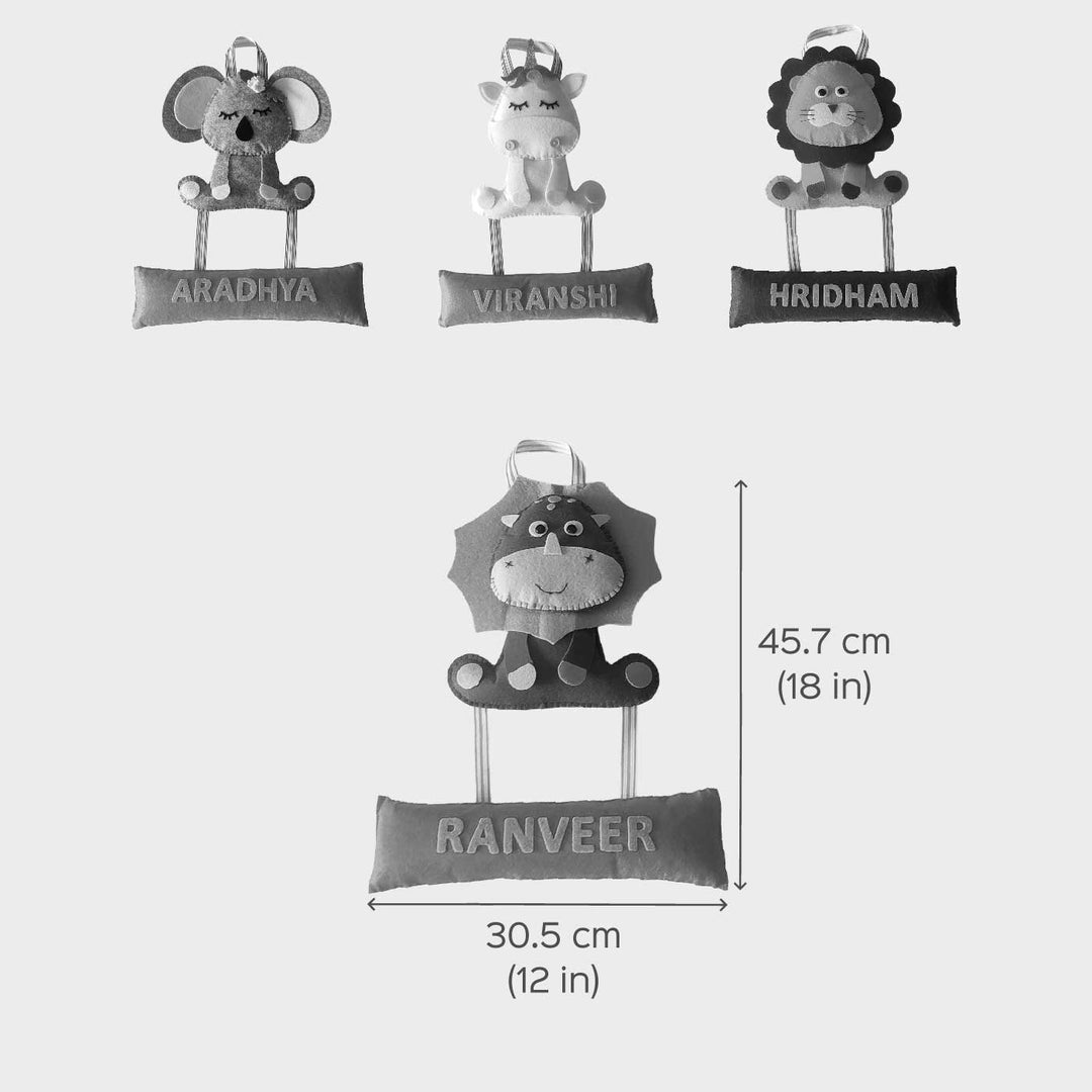 Personalized Handmade Dinosaur Theme Felt Kids Rakhi Name Plate Combo For Brother Set Of 2 - Dimension Chart with Multiple Variants