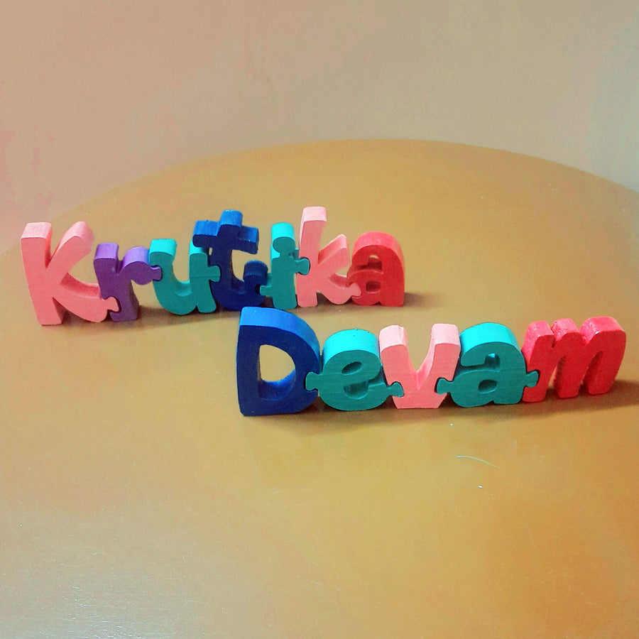 Hand Painted Wooden Jigsaw Name Blocks For Couples - Name Personalization Example