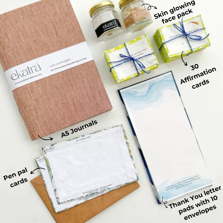 Eco-friendly Handmade Indigo Chevron Journal & Self-Care Hamper