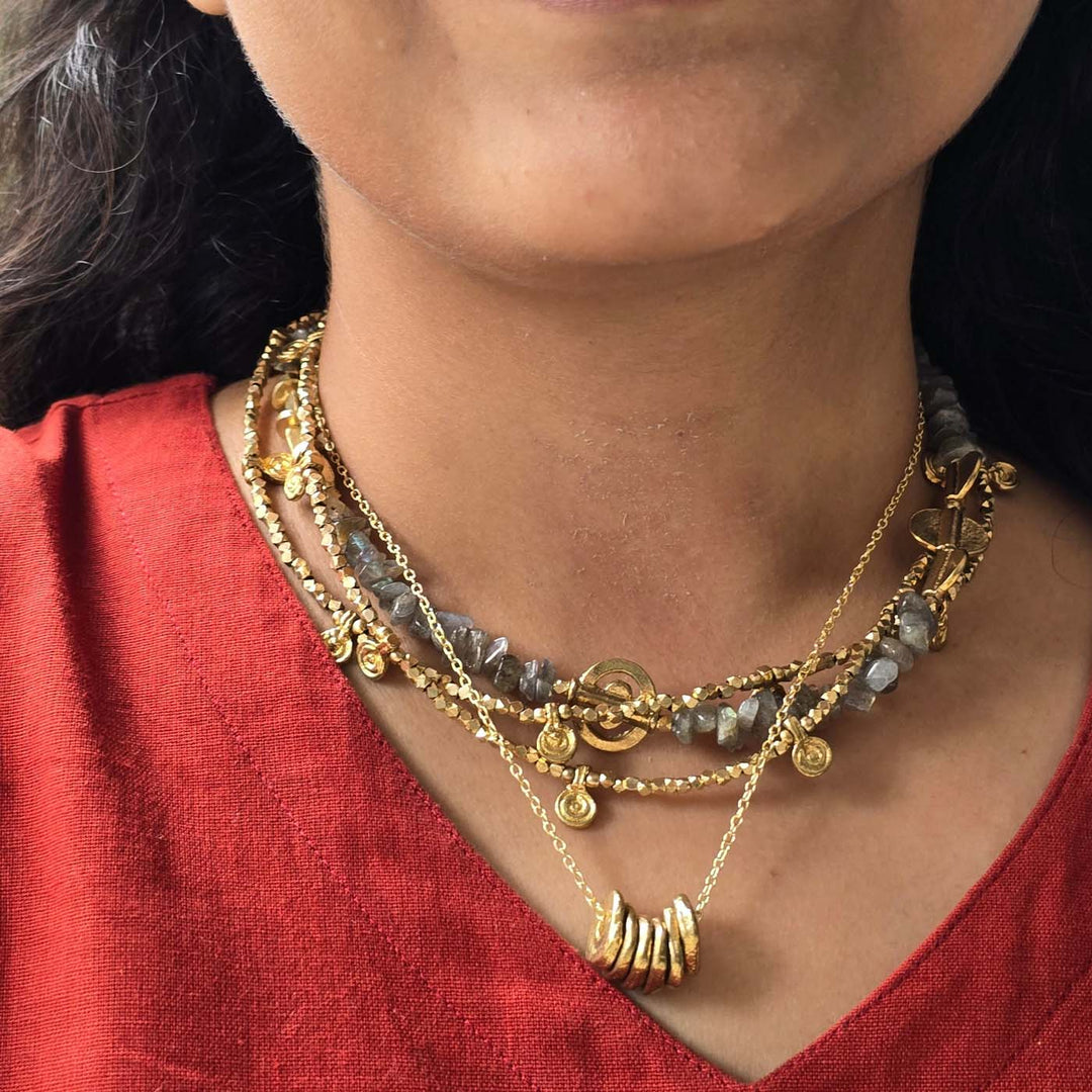 Handmade Labradorite Layered Brass Short Necklace