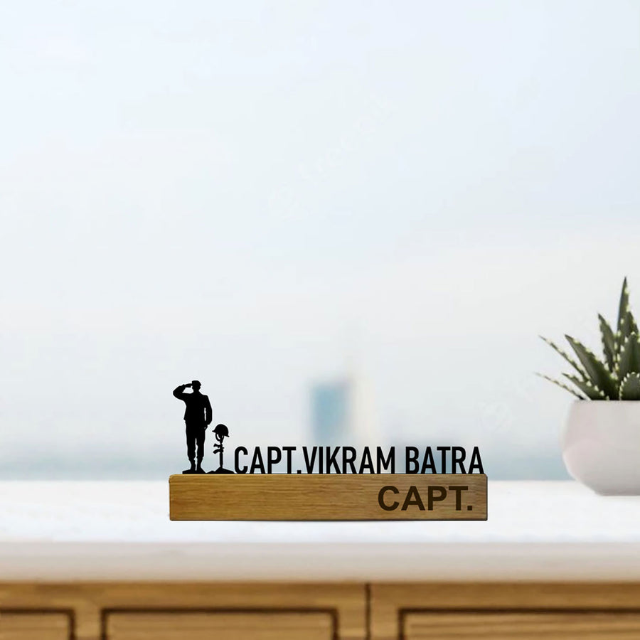 Personalized Minimal Desk Name Plate For Army Officers - Name Personalization Example on Wooden Base