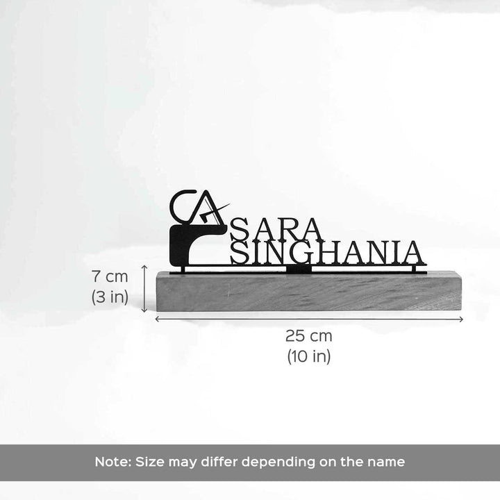 Personalized Minimal Desk Name Plate For Chartered Accountant - Side View with Dimensions