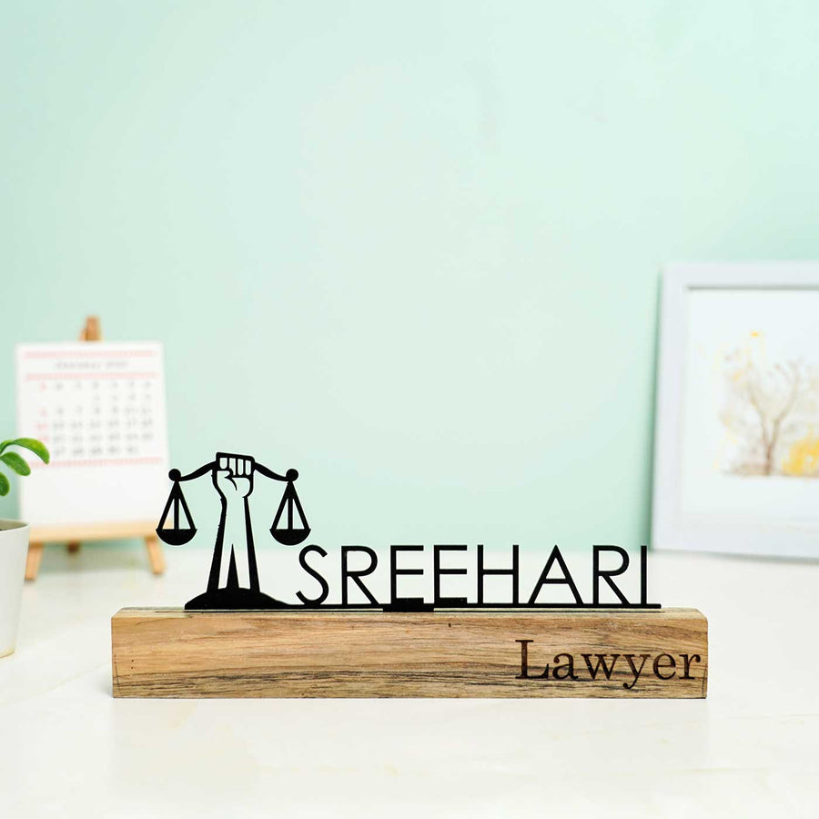 Personalized Minimal Desk Name Plate For Lawyers - Name Personalization on Wooden Base