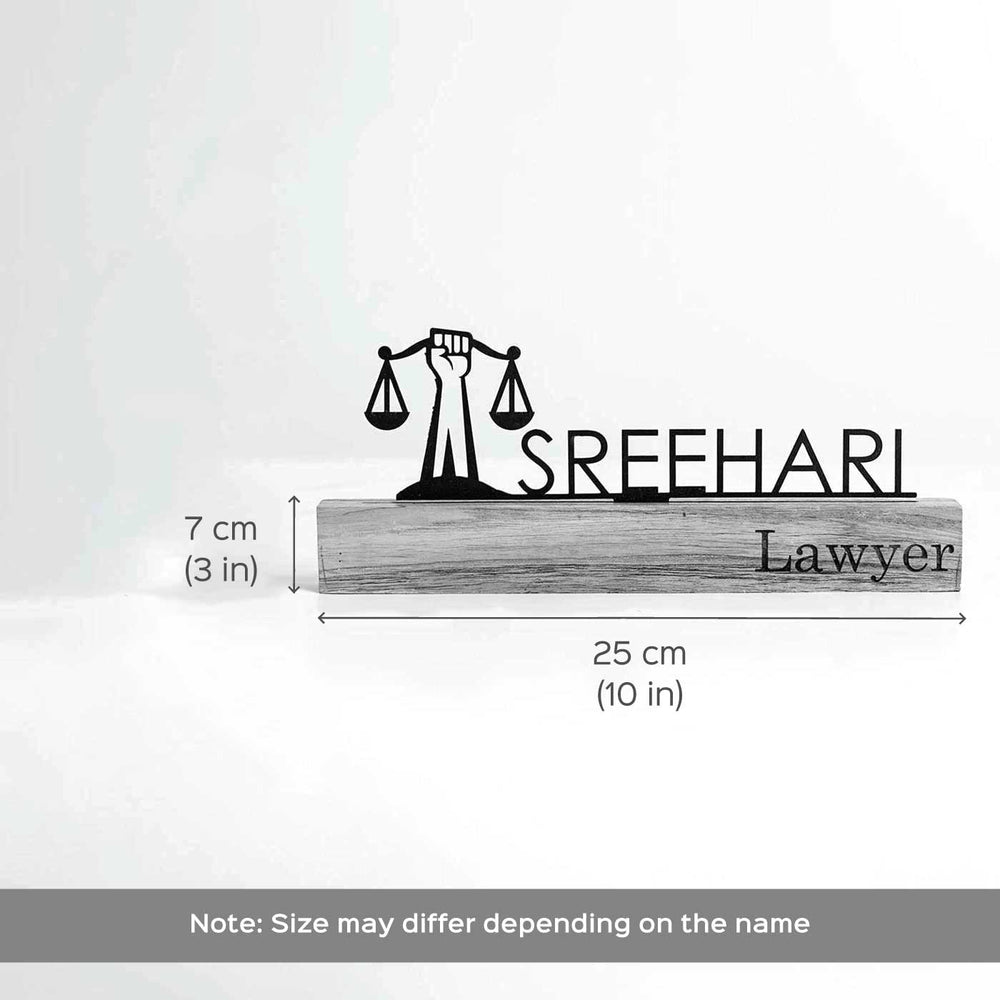 Personalized Minimal Desk Name Plate For Lawyers - Dimension Chart with Name Example