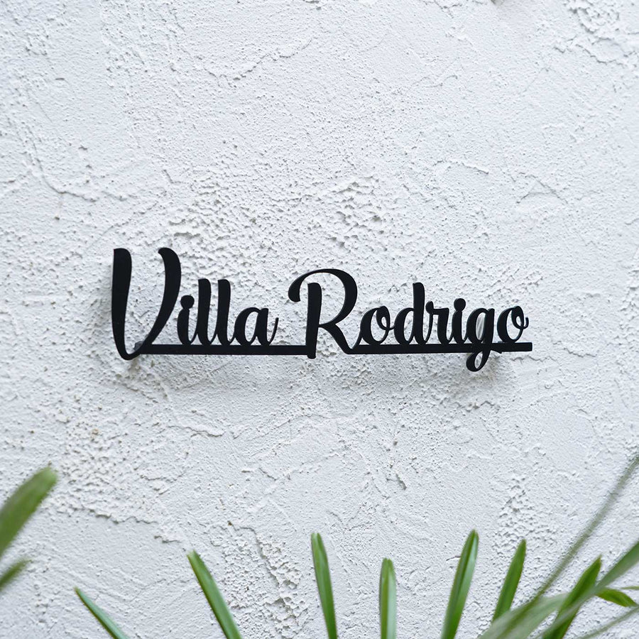 Personalized Weatherproof Modern Metal Cut Out Name Plate - Mounted on Textured Wall