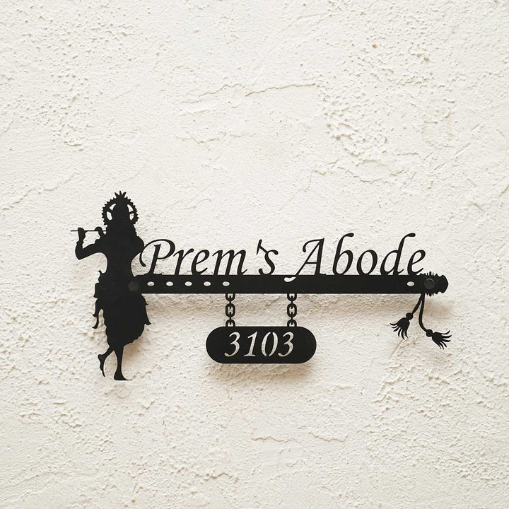 Personalized Krishna Weatherproof Name Plate With House Number - Mounted on Exterior Wall