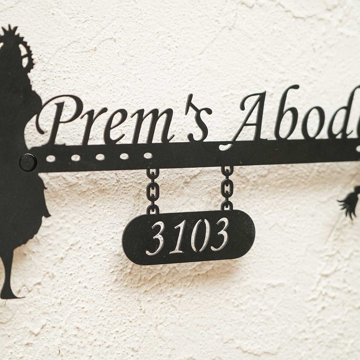 Personalized Krishna Weatherproof Name Plate With House Number - Side View Showing Hanging Number Plate