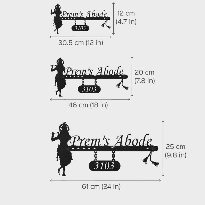 Personalized Krishna Weatherproof Name Plate With House Number - Dimension Chart with Multiple Sizes