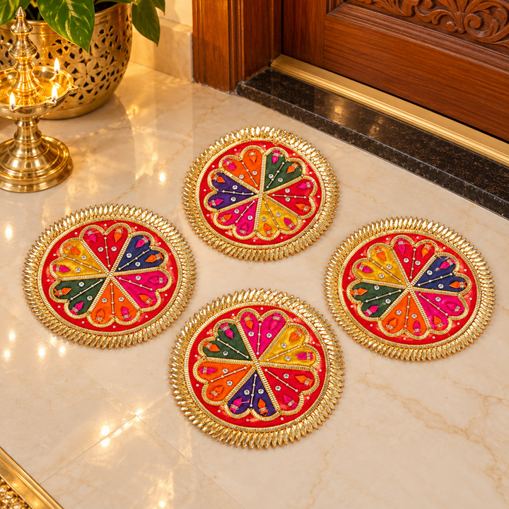 5.9 Inch | Handmade Atrangi Gota Patti Multicolour Floral Rangoli for Festive Decor