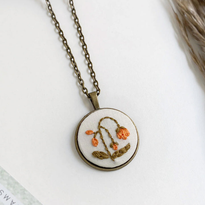 Hand Embroidered Faded Flora Antique Finish Necklace