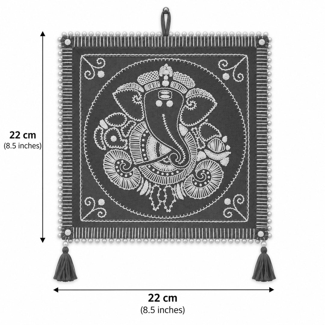 2 Pc | Hand Embroidered Aipan Art Ganapathi Hangings with Glass Beads