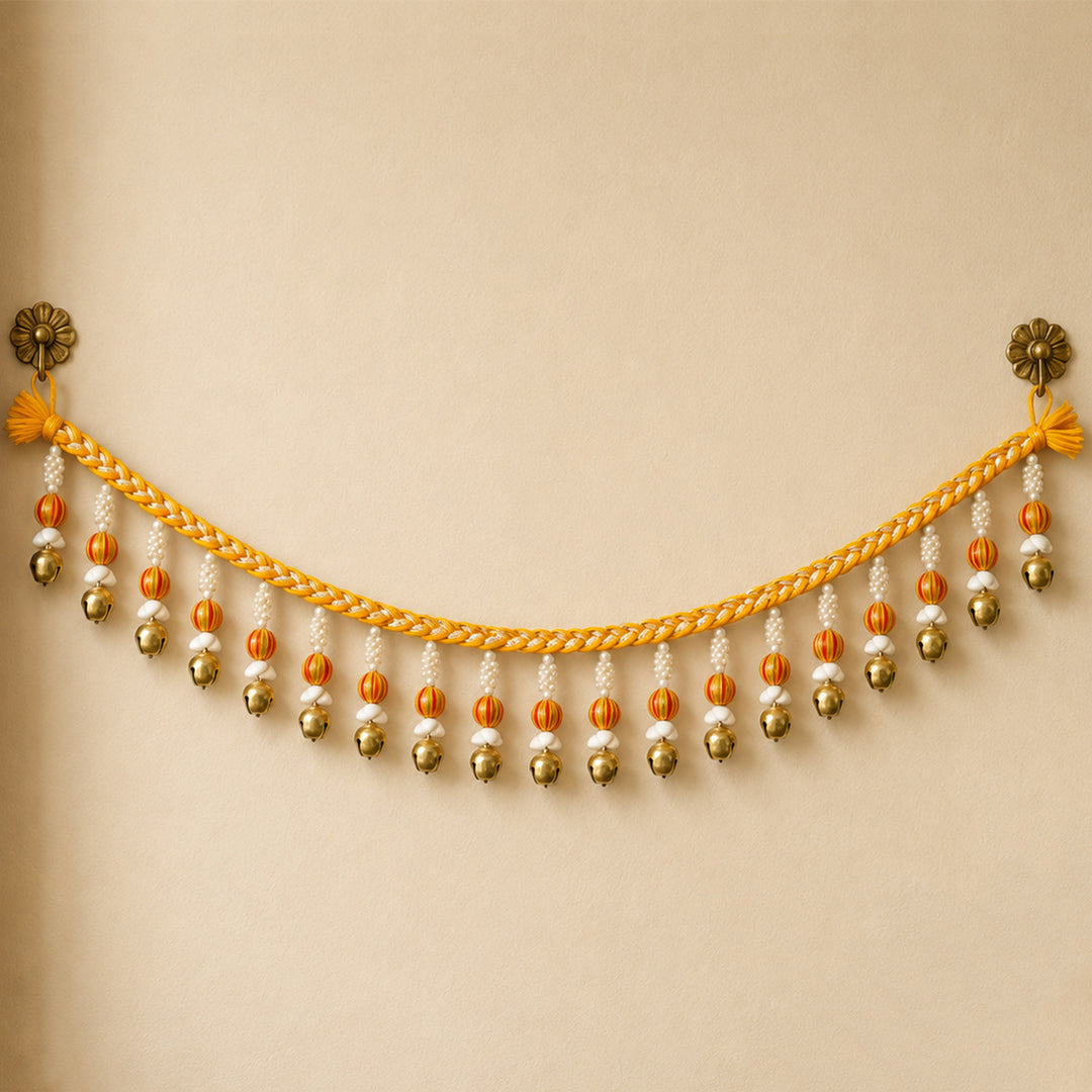 39 In | Handmade Mouli Thread & Wool Toran With Ghunghroo Bell Tassels For Festive Decor