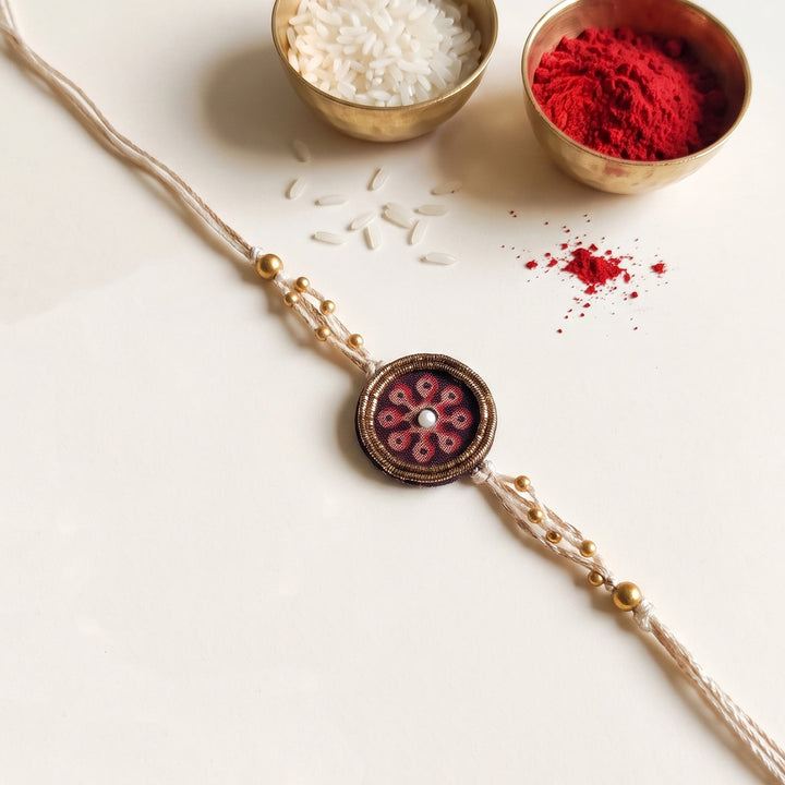 Phool Ajrakh Block Print Rakhi With Roli Chawal For Brother