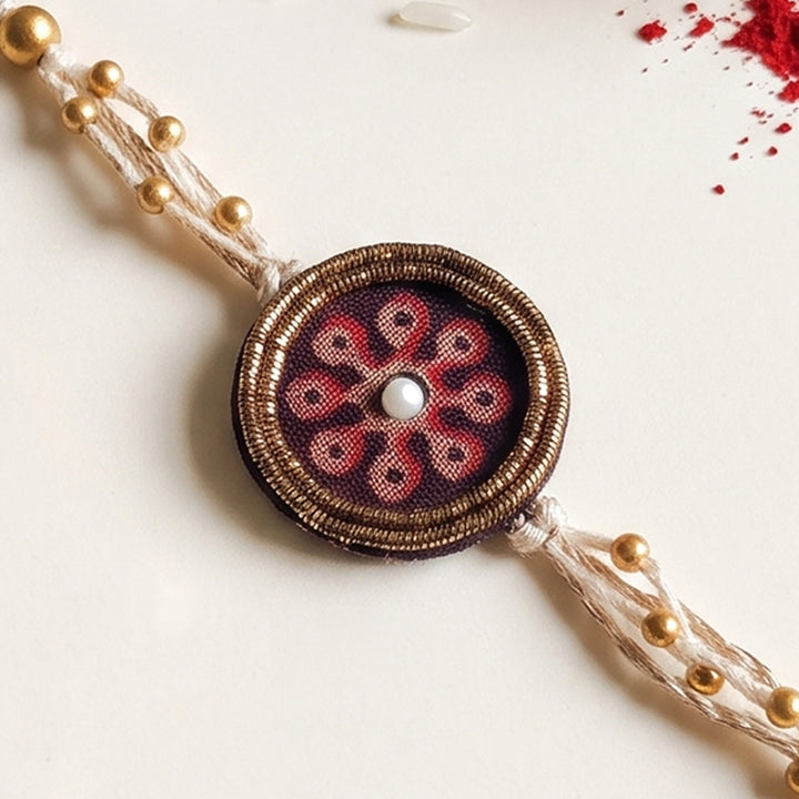 Phool Ajrakh Block Print Rakhi With Roli Chawal For Brother