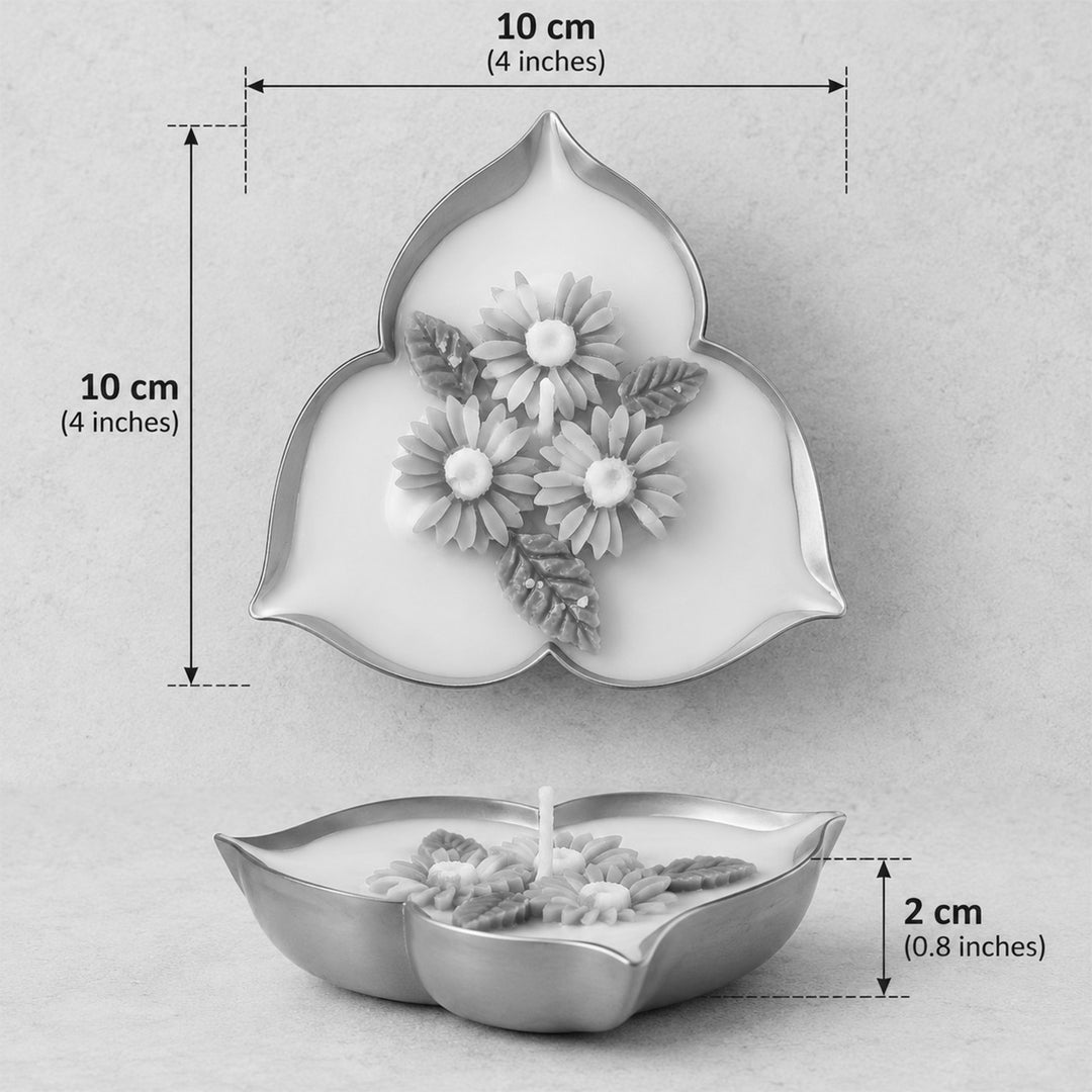 2 pc | Handmade Tri-Deep Mini Daisy & Sunflower Design Metal Urli Soy Wax Scented Candle For Festive Decor
