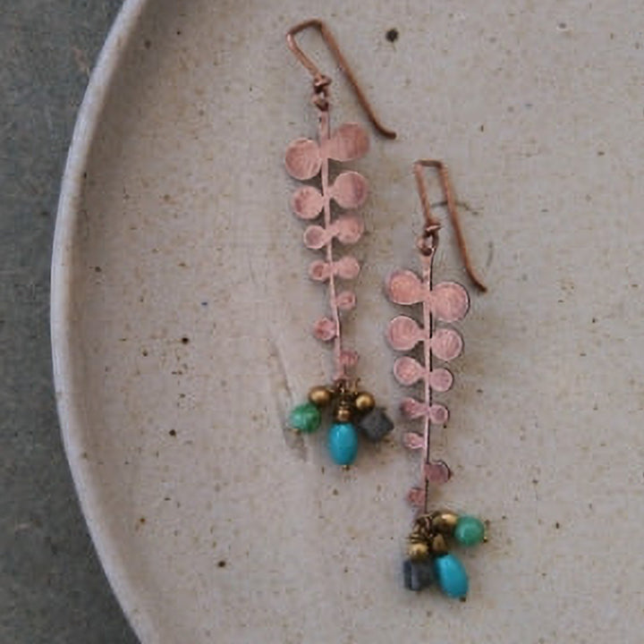 Contemporary Leaf Design Copper Earrings