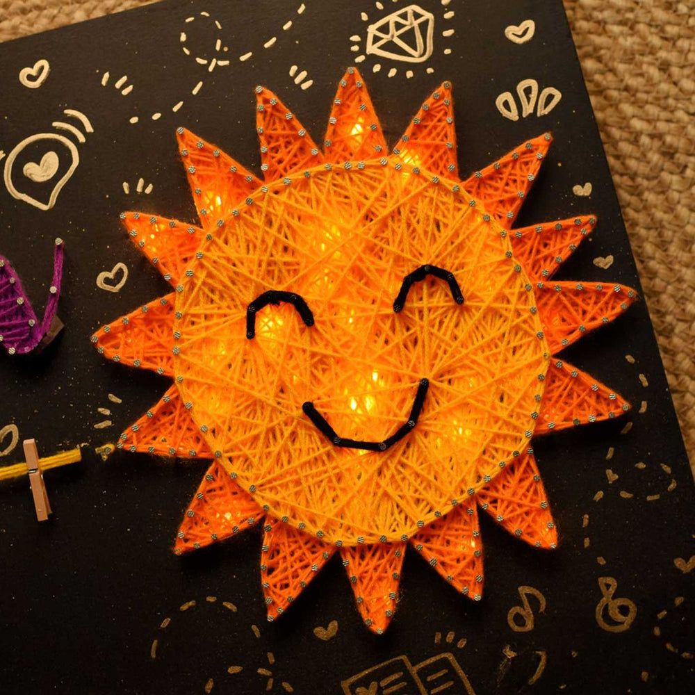 Personalized String Art Lighting Sun Mdf Wood Name Plate - Close-up of String Art Sun Face