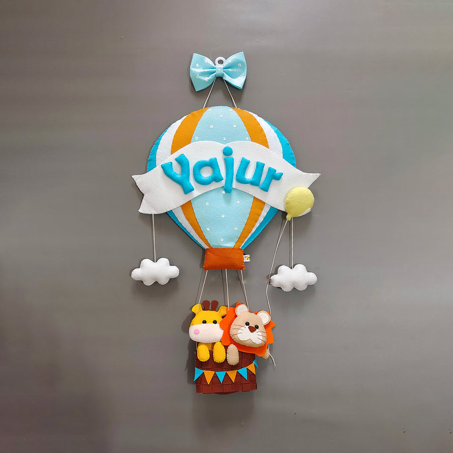 Hand Stitched Hot Air Balloon Shaped Hanging - Front View Hanging on Wall