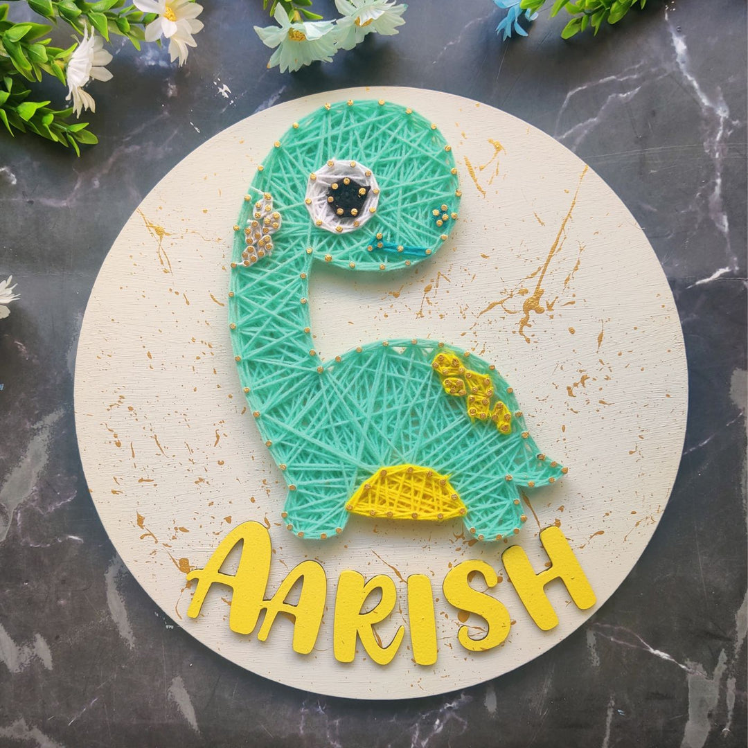 Personalized Animal Theme Kids String Art Name Plate 1 - Top View with Name Displayed