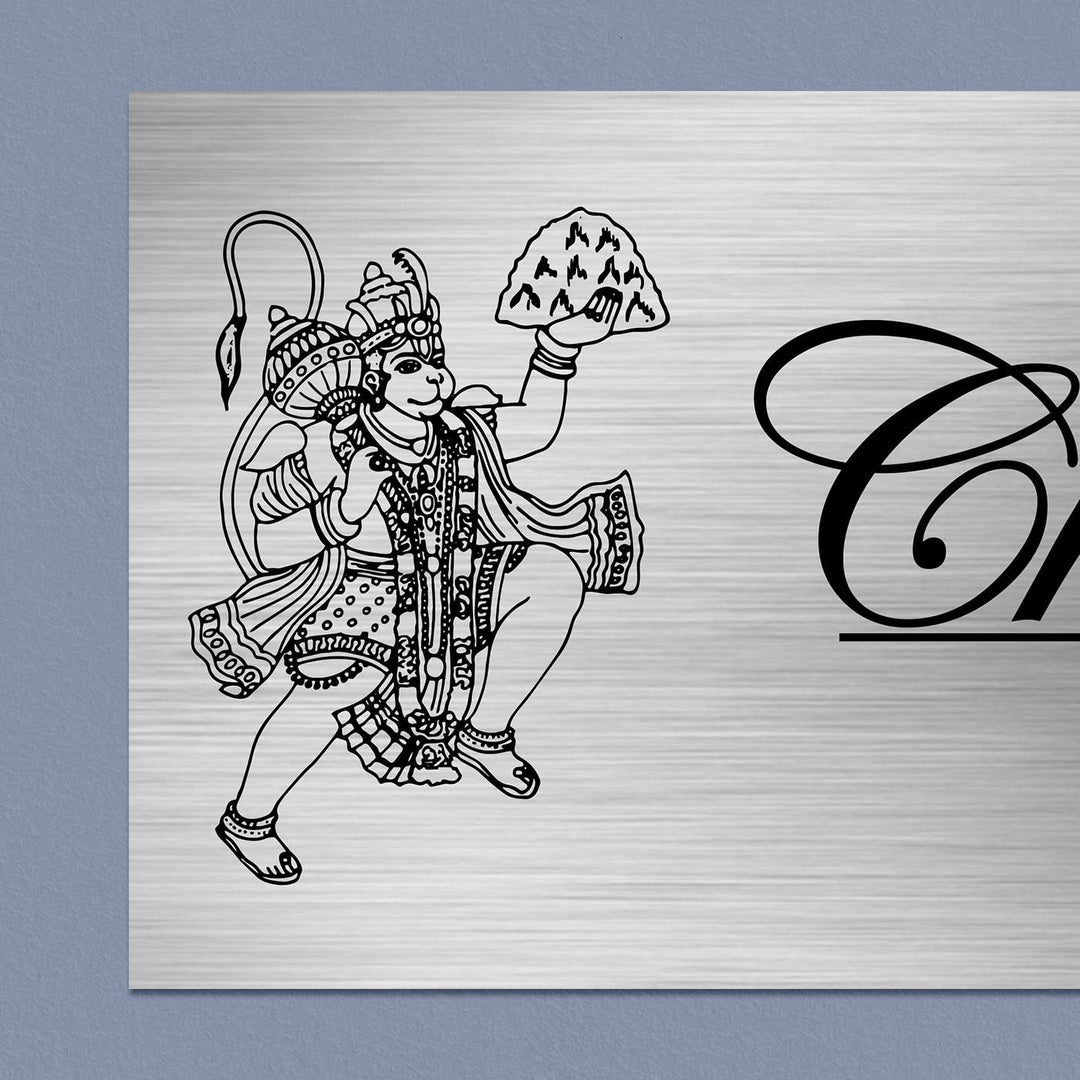 Personalized Hanuman Theme Stainless Steel Name Plate