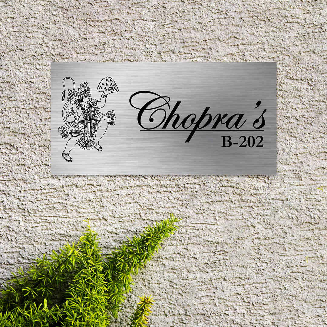 Personalized Hanuman Theme Stainless Steel Name Plate