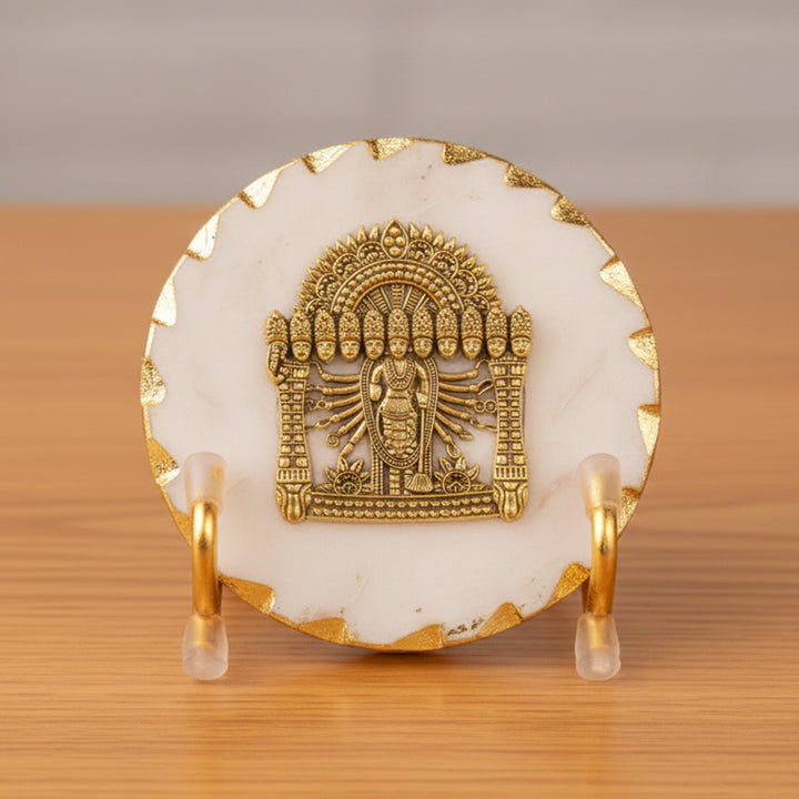 White Marble Gold Leafing Narayan Showpiece With Metal Stand