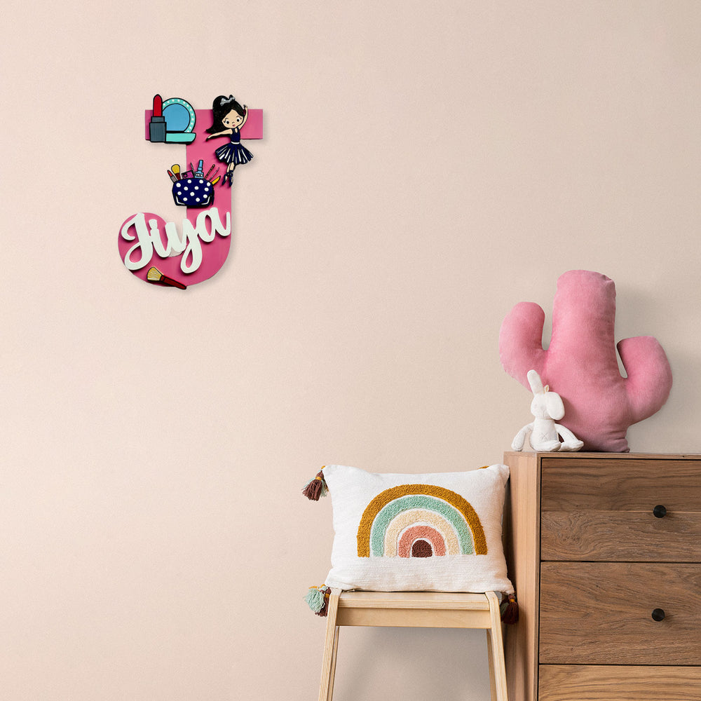 Handcrafted Personalized Kids Makeup Themed Monogram Mdf Nameplate 5 - Mounted on Wall with Name Personalization