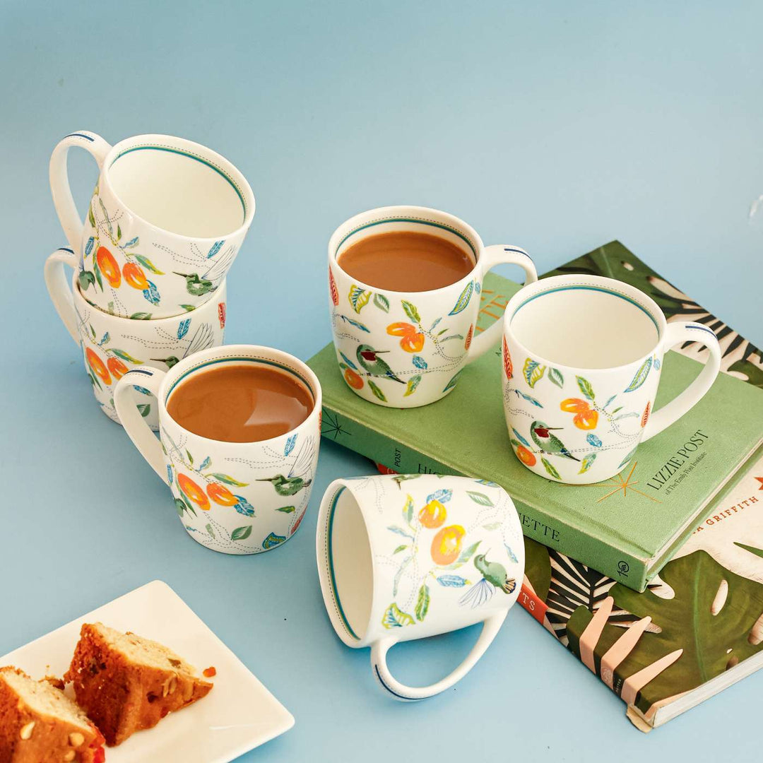Mango Paradise Summer Porcelain Mugs | Set Of 6
