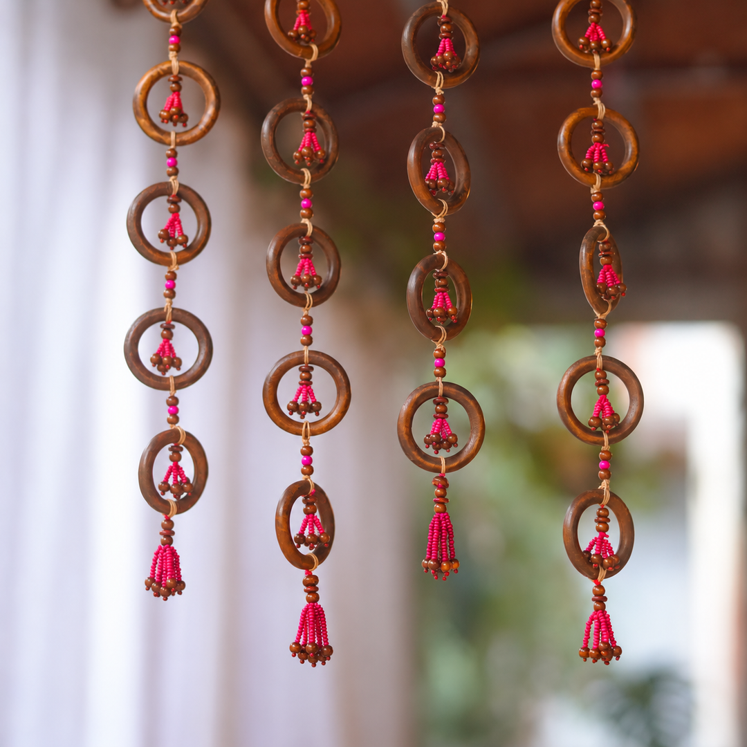 2 Pc |  Handmade Wooden Bead & Ring Door Hangings For Festive Decor