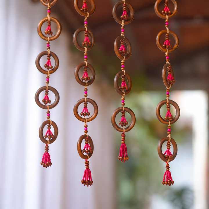 2 Pc |  Handmade Wooden Bead & Ring Door Hangings For Festive Decor