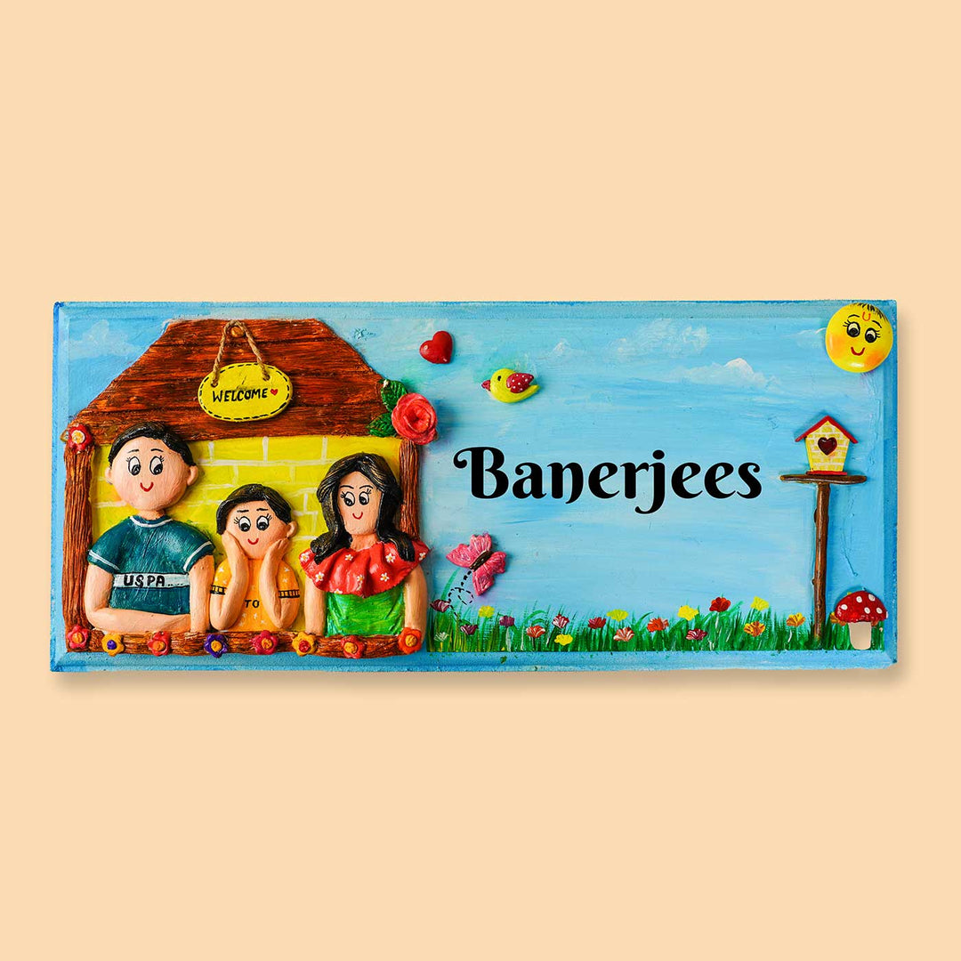 Handcrafted Personalized Mdf Family Name Plate 1 - Front View with Name Personalization