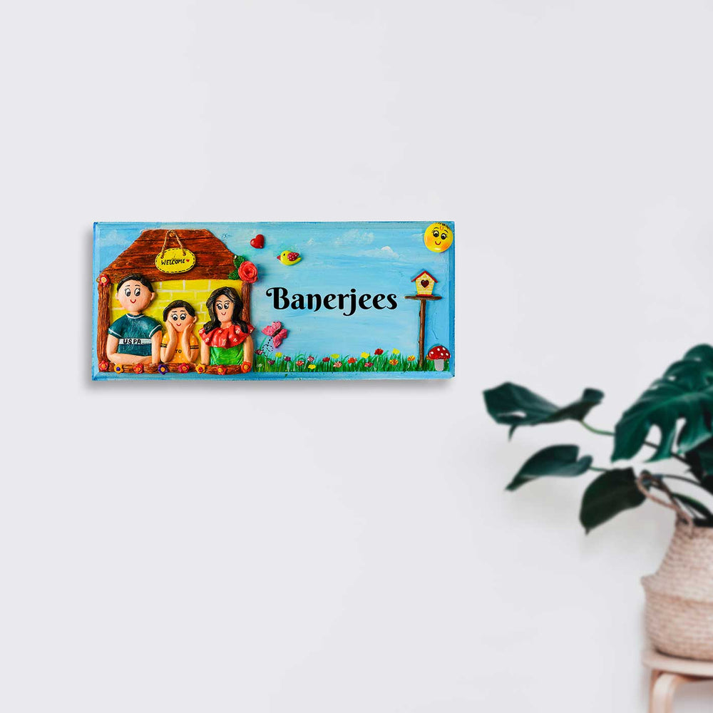Handcrafted Personalized Mdf Family Name Plate 1 - Mounted on Wall Close-up