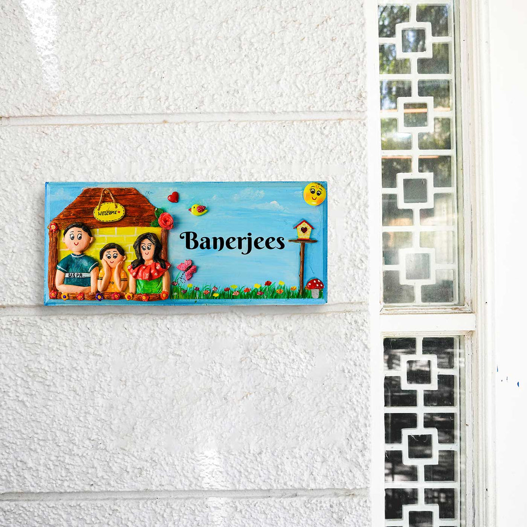 Handcrafted Personalized Mdf Family Name Plate 1 - Mounted on Exterior Wall Showing Placement