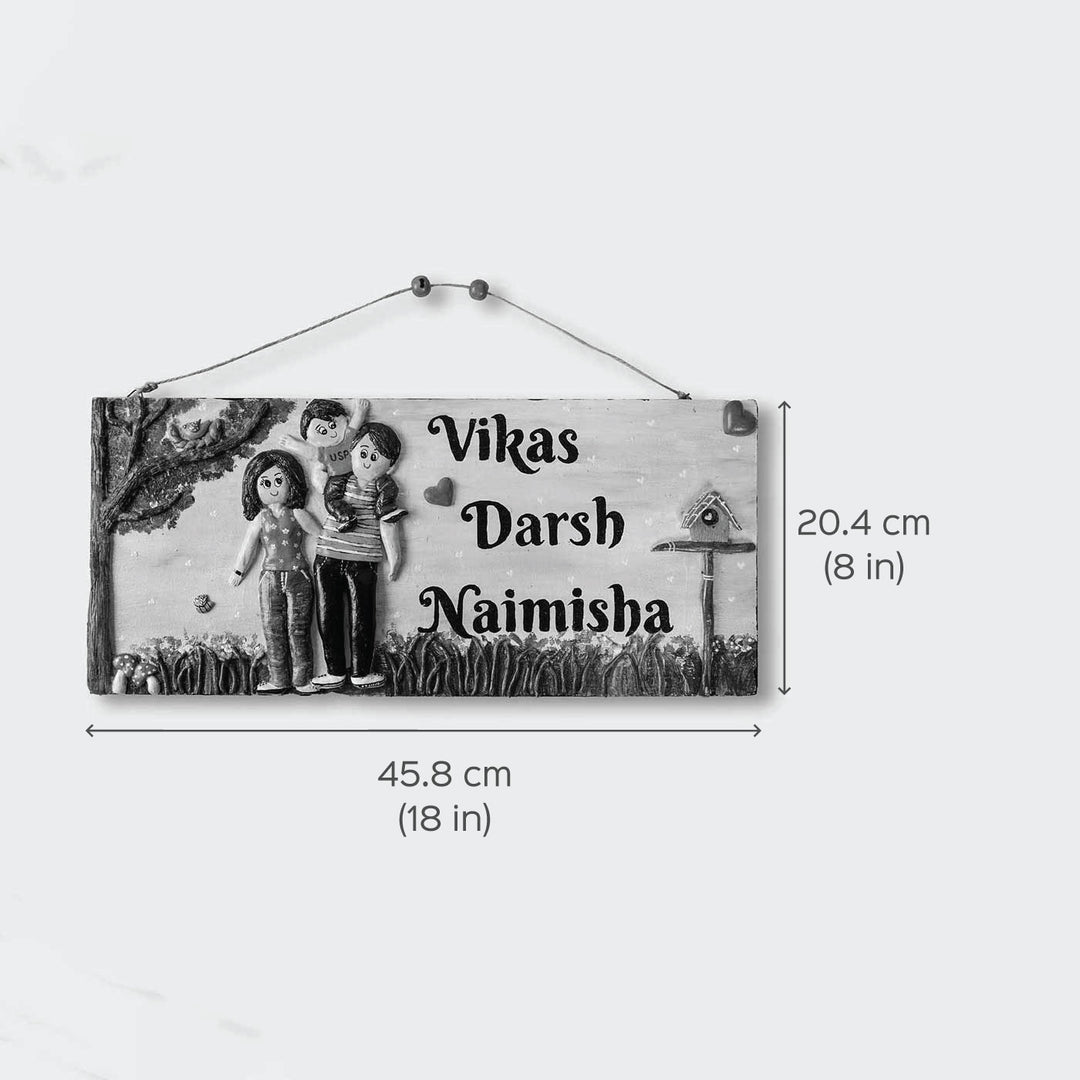 Handcrafted Personalized Mdf Family Name Plate 2 - Dimension Chart with Hanging View
