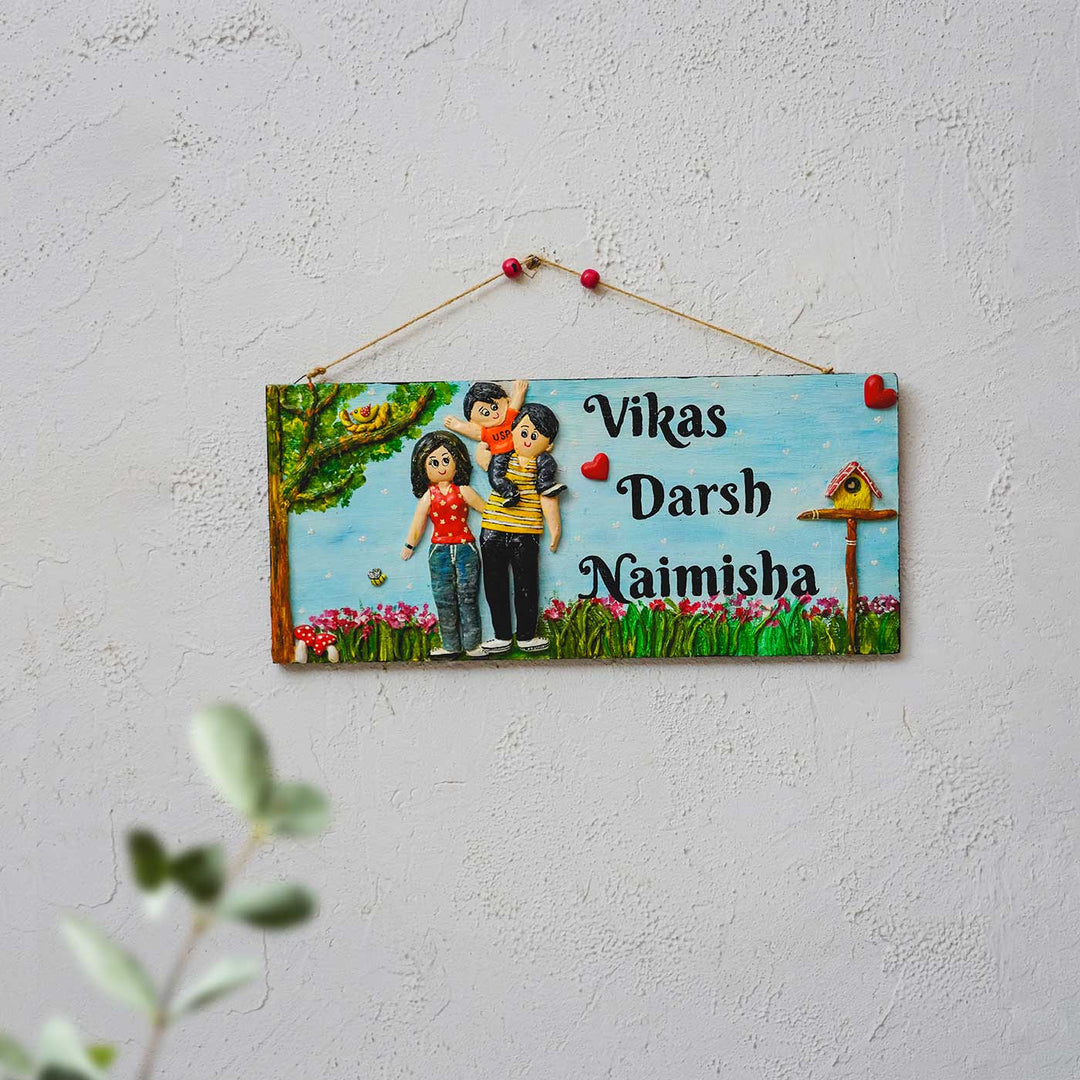 Handcrafted Personalized Mdf Family Name Plate 2 - Hanging on Textured Wall