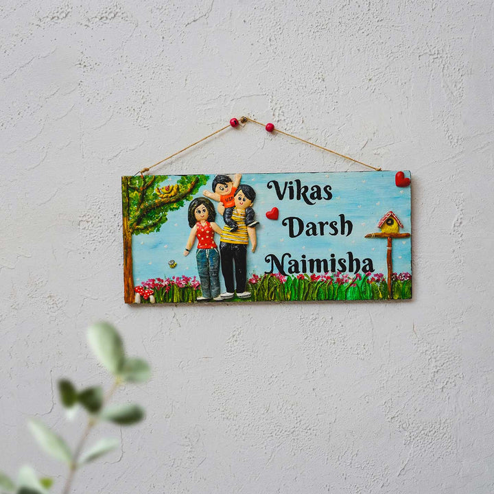 Handcrafted Personalized Mdf Family Name Plate 2 - Hanging on Textured Wall