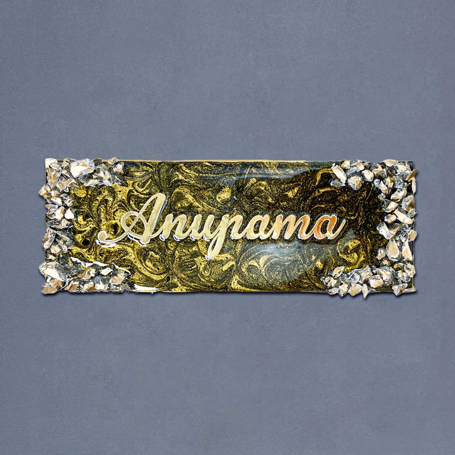 Personalized Resin White Marble Theme Name Plate - Front View with Name Personalization
