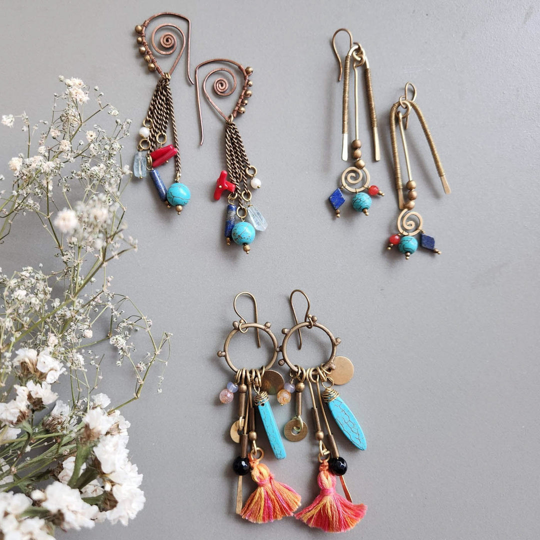 Handmade Metallic Harmony Brass Earrings | Set Of 3