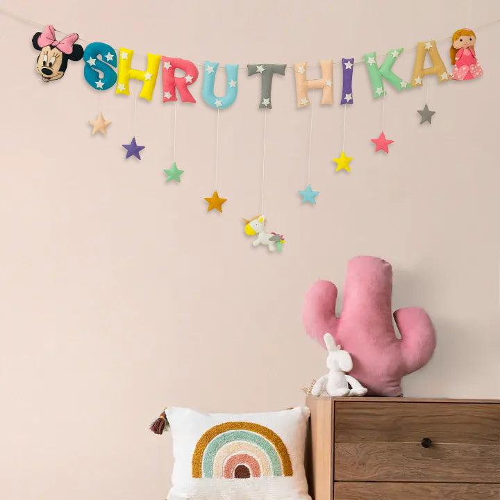 Handcrafted Personalized Mickey Doll Themed Bunting For Kids - Name Personalization Hanging Display
