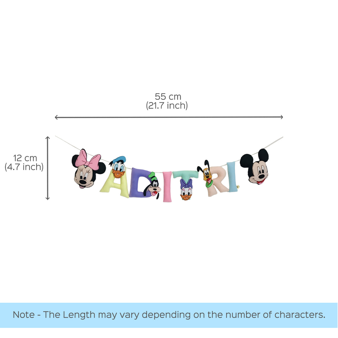 Handcrafted Personalized Mickey Themed Bunting For Kids - Dimension Chart with Character Length