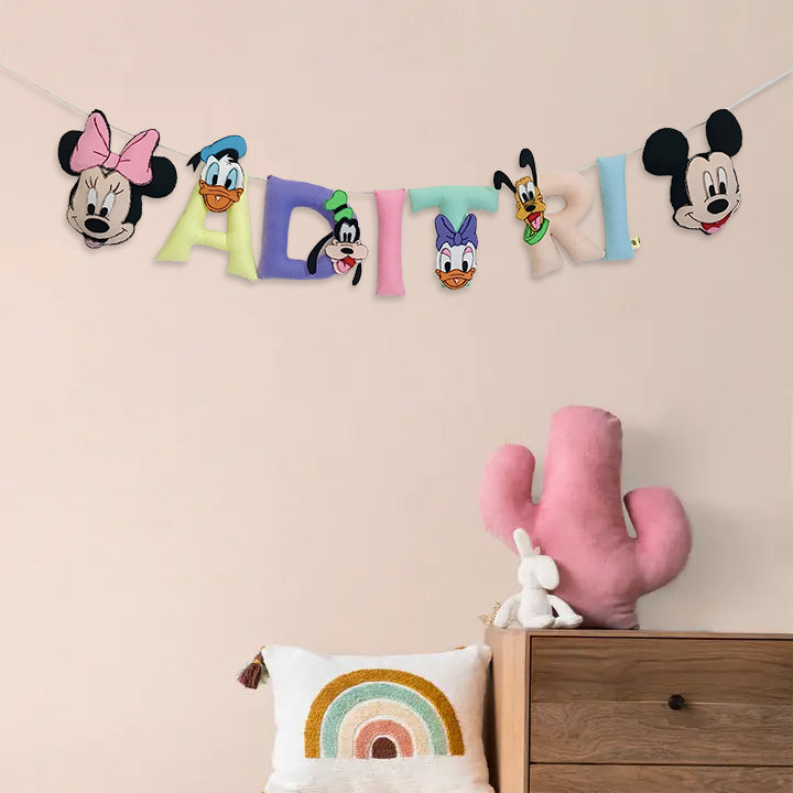 Handcrafted Personalized Mickey Themed Bunting For Kids - Hanging Letter Banner Display