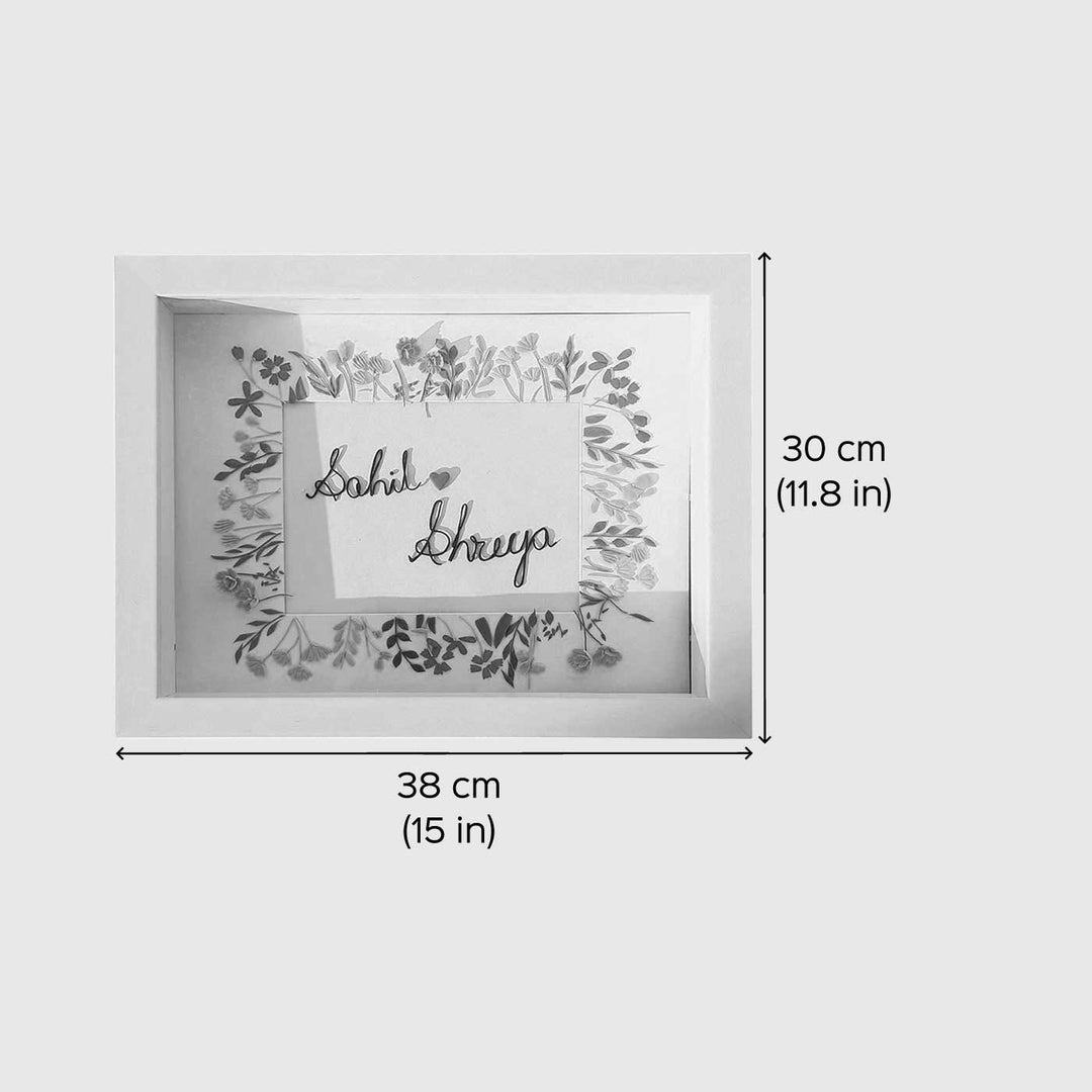 Personalized Miniature Dried Flower Art Mdf Wood Name Plate - Dimension Chart with Front View