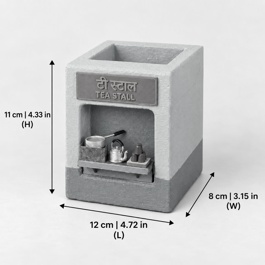 Personalized Handmade Mini Tea Stall Chai Tapri Hand-Painted Concrete Pen Stand