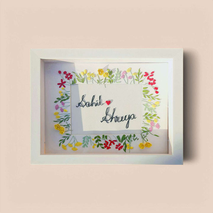 Personalized Miniature Dried Flower Art Mdf Wood Name Plate - Front View with Name Personalization