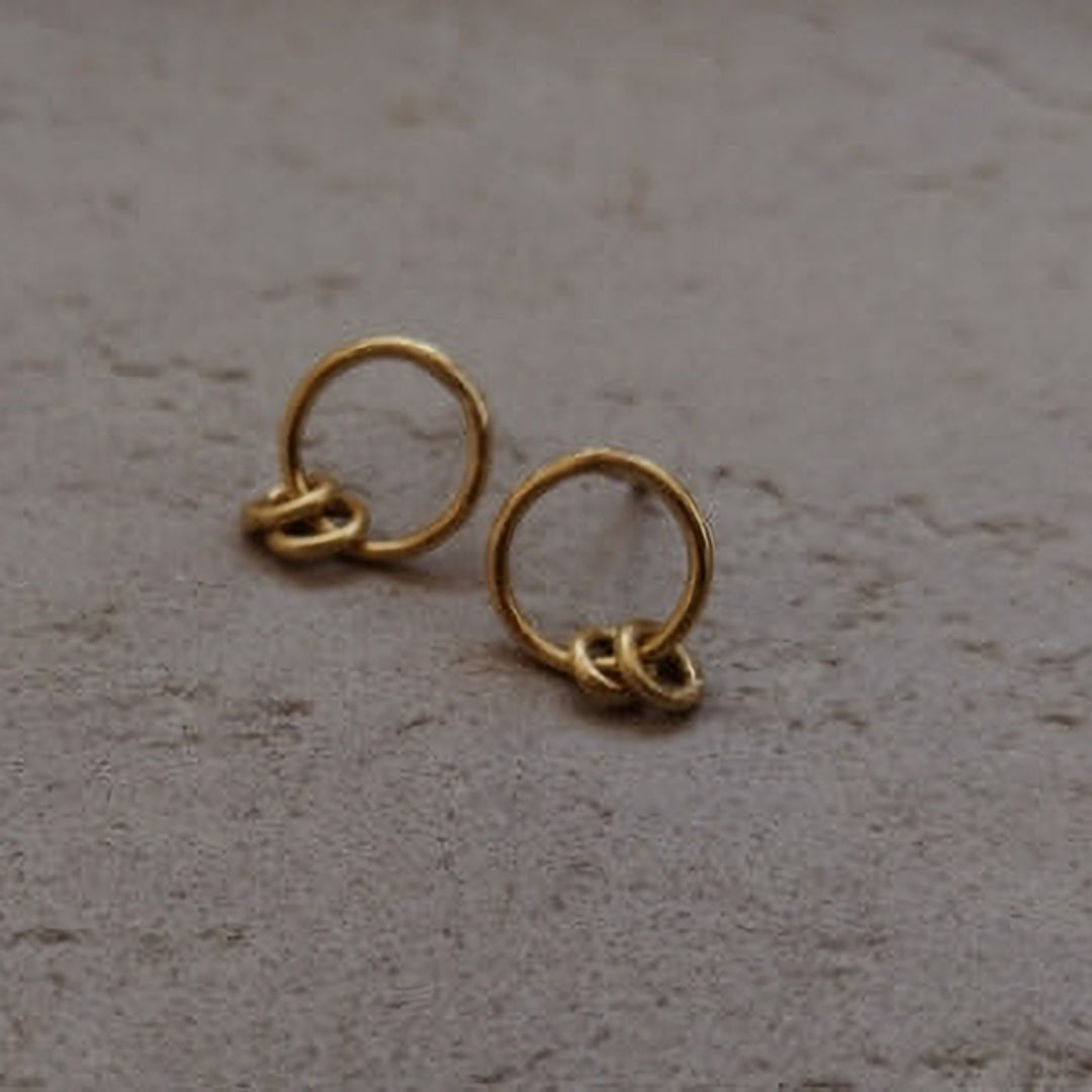 Handmade Minimalist Round Stud With Hanging Brass Earrings
