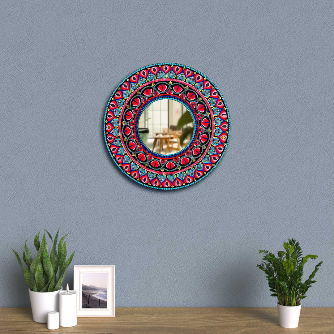 Customized Hand-Painted Dot Mandala Multicolour MDF Wood Mirror