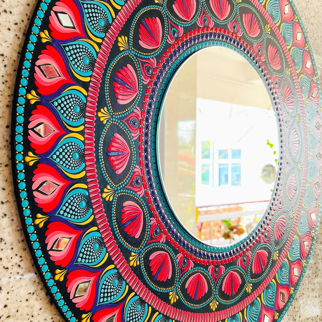 Customized Hand-Painted Dot Mandala Multicolour MDF Wood Mirror